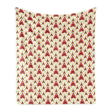Geometric Soft Flannel Fleece Throw Blanket, Illustration of Symmetrical Grid with Triangles in Warm Soft Colors, Cozy Plush for Indoor and Outdoor Use, 50" x 70", Ivory and Dark Coral, by Ambesonne