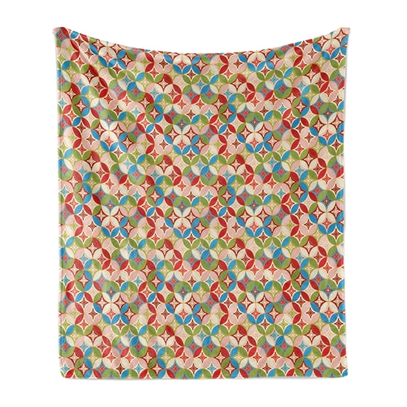 Geometric Soft Flannel Fleece Throw Blanket, Japanese Interlocking Pattern with Circles and Flower Blooms Far, Cozy Plush for Indoor and Outdoor Use, 60" x 80", Multicolor, by Ambesonne