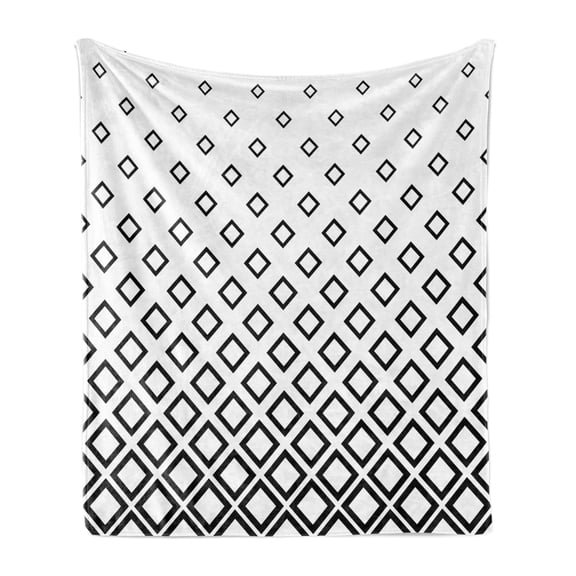 Geometric Soft Flannel Fleece Throw Blanket, Minimalist Square Shaped Forms Abstract Simplistic Graphic, Cozy Plush for Indoor and Outdoor Use, 50" x 60", Black White, by Ambesonne