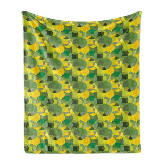 Geometric Soft Flannel Fleece Throw Blanket, Modern Design of Natural Abstract Circles, Cozy Plush for Indoor and Outdoor Use, 60" x 80", Green Mustard, by Ambesonne