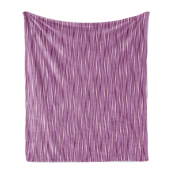 Geometric Soft Flannel Fleece Throw Blanket, Modern Illustration of Abstract Wave Lines in Spring Tones, Cozy Plush for Indoor and Outdoor Use, 70" x 90", Pale Purple and Dark Fuchsia, by Ambesonne