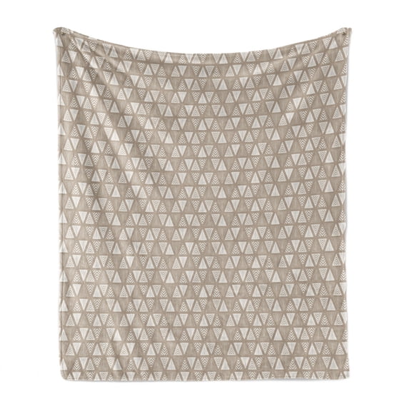 Geometric Soft Flannel Fleece Throw Blanket, Modern Neutral Style Pattern of Abstract Ornamental Triangles Print, Cozy Plush for Indoor and Outdoor Use, 50" x 60", Pale Sepia and White, by Ambesonne