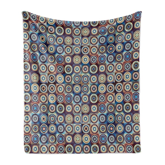 Geometric Soft Flannel Fleece Throw Blanket, Modern Ring Formed Round Spiral Vortex Circles in Many Tones Work of Art, Cozy Plush for Indoor and Outdoor Use, 50" x 60", Royal Blue Umber, by Ambesonne