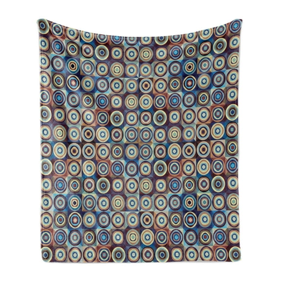 Geometric Soft Flannel Fleece Throw Blanket, Modern Ring Formed Round Spiral Vortex Circles in Many Tones Work of Art, Cozy Plush for Indoor and Outdoor Use, 60" x 80", Royal Blue Umber, by Ambesonne