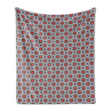 Geometric Soft Flannel Fleece Throw Blanket, Moroccan Star Design Inspired Middle Eastern Motifs, Cozy Plush for Indoor and Outdoor Use, 50" x 60", Vermilion Slate Blue, by Ambesonne