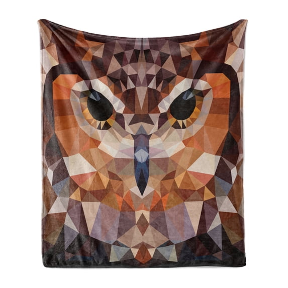 Geometric Soft Flannel Fleece Throw Blanket, Mosaic Owl Head in Linked Angled Triangle Forms Retro Style Funk Boho Design, Cozy Plush for Indoor and Outdoor Use, 70" x 90", Orange Brown, by Ambesonne