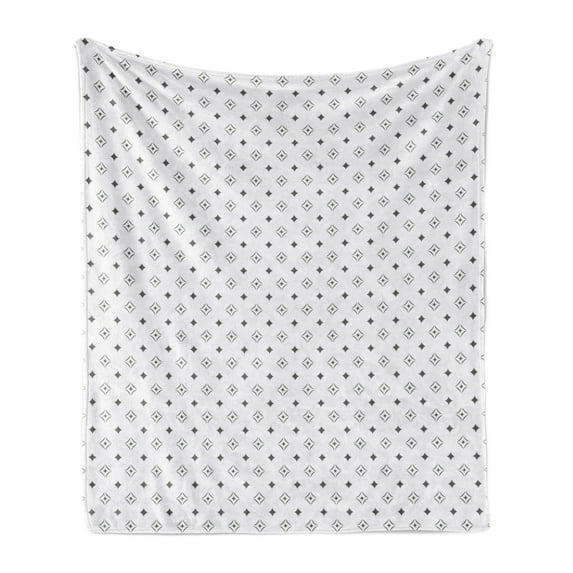 Geometric Soft Flannel Fleece Throw Blanket, Old Fashioned Design with Flowers Inspired Geometrical Art, Cozy Plush for Indoor and Outdoor Use, 50" x 60", Charcoal Grey Beige, by Ambesonne