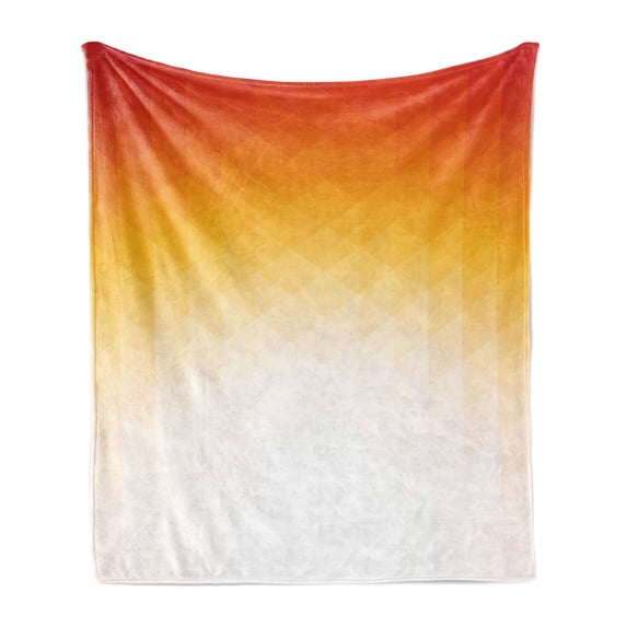 Geometric Soft Flannel Fleece Throw Blanket, Ombre Geometric Triangle Shape by Digital Gradient Modern Retro Style, Cozy Plush for Indoor and Outdoor Use, 70" x 90", Orange Yellow Cream, by Ambesonne