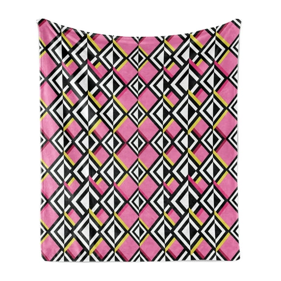 Geometric Soft Flannel Fleece Throw Blanket, Opposing Concept of Vertically Aligned Mutually Complementary Zigzag Pattern, Cozy Plush for Indoor and Outdoor Use, 70" x 90", Multicolor, by Ambesonne