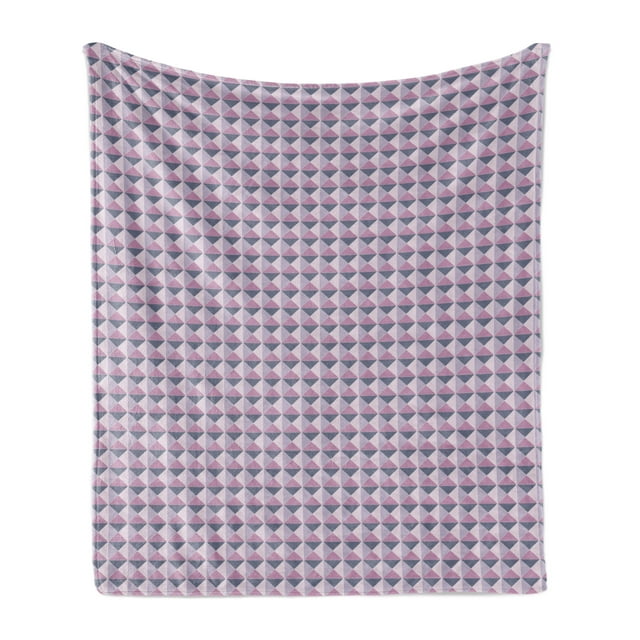 Geometric Soft Flannel Fleece Throw Blanket, Ornamental Grid Style Arrangement with Triangles Monotone Design, Cozy Plush for Indoor and Outdoor Use, 50" x 60", Purplegrey Pink Bluegrey, by Ambesonne