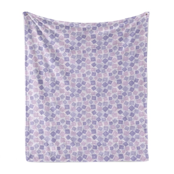 Geometric Soft Flannel Fleece Throw Blanket, Ornamental Scattered Spiral Square Shapes Abstract Angled Lines, Cozy Plush for Indoor and Outdoor Use, 50" x 70", Lavender Blue and Lilac, by Ambesonne