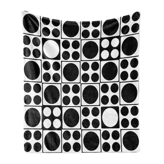Geometric Soft Flannel Fleece Throw Blanket, Pattern of Big and Smaller Monotone Circles Futuristic Graphics, Cozy Plush for Indoor and Outdoor Use, 70" x 90", Charcoal Grey and White, by Ambesonne