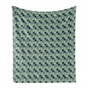 Geometric Soft Flannel Fleece Throw Blanket, Pattern of Circles and Triangles, Cozy Plush for Indoor and Outdoor Use, 50" x 60", Pale Green Dark Teal, by Ambesonne