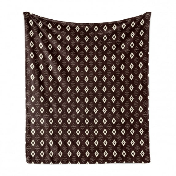 Geometric Soft Flannel Fleece Throw Blanket, Pattern of Rhombuses Illustration Repeating Lozenge Shapes, Cozy Plush for Indoor and Outdoor Use, 60" x 80", Chestnut Brown and Cream, by Ambesonne