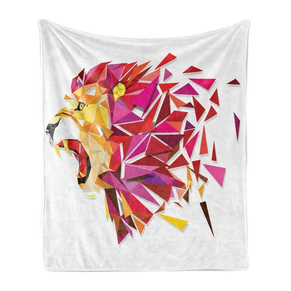 Geometric Soft Flannel Fleece Throw Blanket, Polygon Art Lion King with in Gradient Tones Modern Art Print, Cozy Plush for Indoor and Outdoor Use, 50" x 70", Multicolor, by Ambesonne