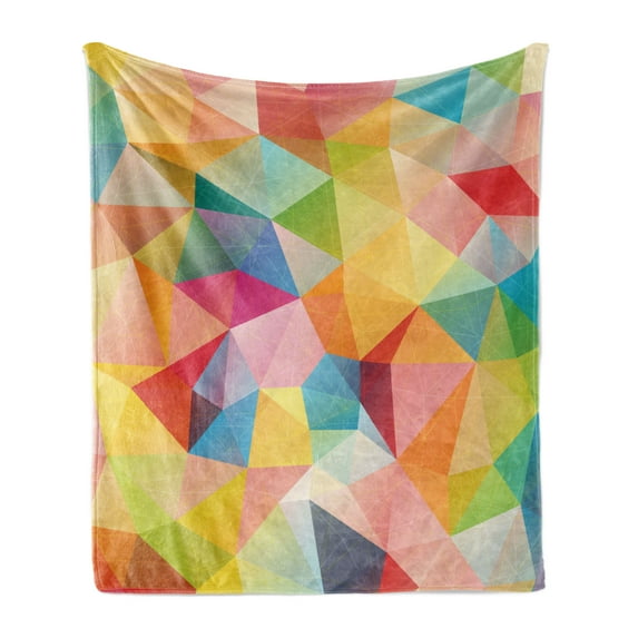 Geometric Soft Flannel Fleece Throw Blanket, Polygonal Arrangement with Colorful Abstract Triangles Ornamental Illustration, Cozy Plush for Indoor and Outdoor Use, 60" x 80", Multicolor, by Ambesonne