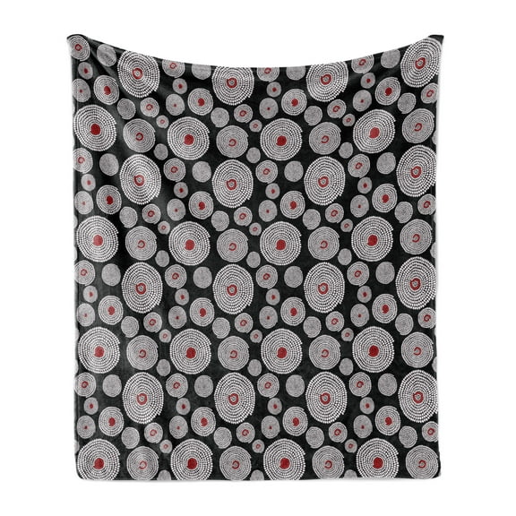 Geometric Soft Flannel Fleece Throw Blanket, Prehistoric Tribal Design with Circles Composed of Spots Retro Print, Cozy Plush for Indoor and Outdoor Use, 70" x 90", Vermilion White, by Ambesonne