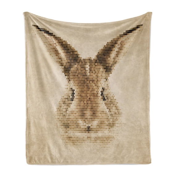 Geometric Soft Flannel Fleece Throw Blanket, Rabbit Portrait Digital Geometrical Dots Points Vintage Color Bunny Face, Cozy Plush for Indoor and Outdoor Use, 50" x 60", Pale Brown, by Ambesonne