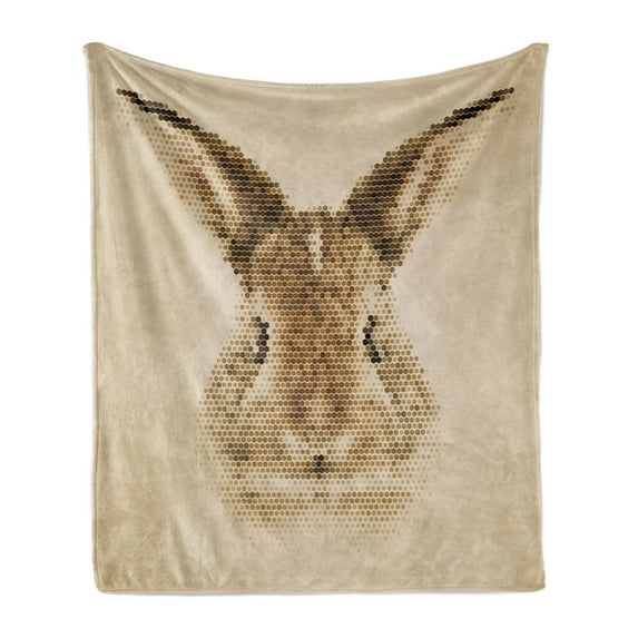 Geometric Soft Flannel Fleece Throw Blanket, Rabbit Portrait Digital Geometrical Dots Points Vintage Color Bunny Face, Cozy Plush for Indoor and Outdoor Use, 60" x 80", Pale Brown, by Ambesonne