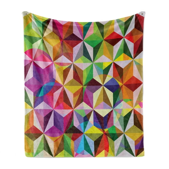 Geometric Soft Flannel Fleece Throw Blanket, Rainbow Colored Stacked Cube Pattern Mosaic Grid Design Sixties Inspirations, Cozy Plush for Indoor and Outdoor Use, 50" x 70", Multicolor, by Ambesonne