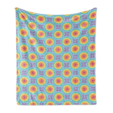 Geometric Soft Flannel Fleece Throw Blanket, Rainbow Colors of Repeating Concentric Circles in Dot Art Style Illustration, Cozy Plush for Indoor and Outdoor Use, 50" x 60", Multicolor, by Ambesonne