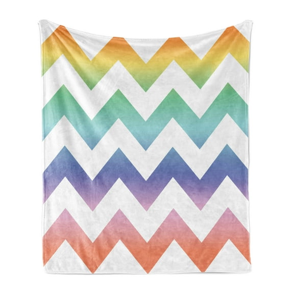 Geometric Soft Flannel Fleece Throw Blanket, Rainbow Tones Colorful Large Zig Zag Pattern Modern Abstract Style Composition, Cozy Plush for Indoor and Outdoor Use, 50" x 70", Multicolor, by Ambesonne