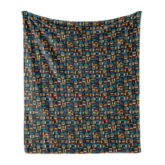 Geometric Soft Flannel Fleece Throw Blanket, Retro Abstract Design Pattern with Colorful Halved Rounds, Cozy Plush for Indoor and Outdoor Use, 50" x 60", Multicolor, by Ambesonne