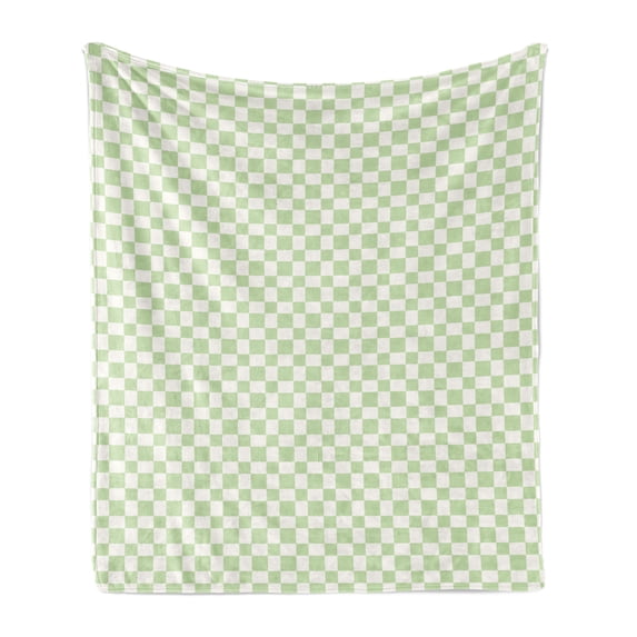 Geometric Soft Flannel Fleece Throw Blanket, Retro Big Squares Checked Pattern in Soft Colors Monochrome Tile Print, Cozy Plush for Indoor and Outdoor Use, 70" x 90", Lime Green White, by Ambesonne