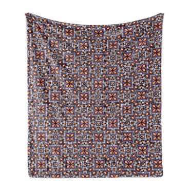 Geometric Soft Flannel Fleece Throw Blanket, Retro Mesh Composition with Triangles and Rhombuses Design Pattern, Cozy Plush for Indoor and Outdoor Use, 50" x 60", Orange Lavender, by Ambesonne