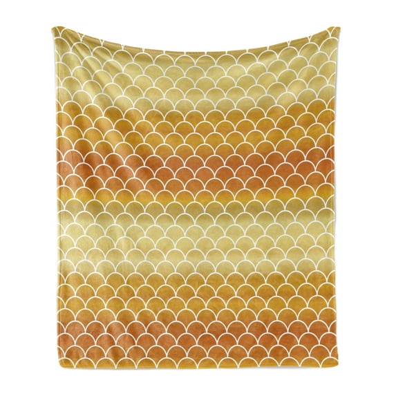 Geometric Soft Flannel Fleece Throw Blanket, Rising Sun Concept Fish Scale Pattern Sunburnt Transition Color, Cozy Plush for Indoor and Outdoor Use, 70" x 90", Pale Coffee Dark Orange, by Ambesonne