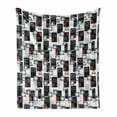 thumbnail image 1 of Geometric Soft Flannel Fleece Throw Blanket, Rounds Rectangles and Triangles Modernistic, Cozy Plush for Indoor and Outdoor Use, 50" x 70", Grey Vermilion, by Ambesonne, 1 of 6