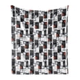 thumbnail image 1 of Geometric Soft Flannel Fleece Throw Blanket, Rounds Rectangles and Triangles Modernistic, Cozy Plush for Indoor and Outdoor Use, 60" x 80", Grey Vermilion, by Ambesonne, 1 of 6