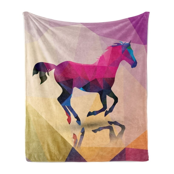 Geometric Soft Flannel Fleece Throw Blanket, Shaded Geometric Abstract Horse Animal Pattern Indie Novelty Print, Cozy Plush for Indoor and Outdoor Use, 50" x 60", Cream Pink Purple, by Ambesonne