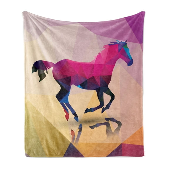 Geometric Soft Flannel Fleece Throw Blanket, Shaded Geometric Abstract Horse Animal Pattern Indie Novelty Print, Cozy Plush for Indoor and Outdoor Use, 50" x 70", Cream Pink Purple, by Ambesonne