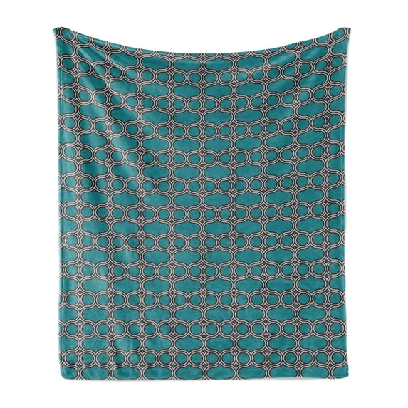 Geometric Soft Flannel Fleece Throw Blanket, Simple Abstract Lattice in Cold Tones Print, Cozy Plush for Indoor and Outdoor Use, 50" x 60", Petrol Blue Multicolor, by Ambesonne