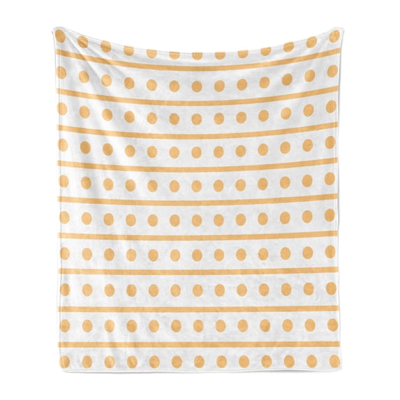 Geometric Soft Flannel Fleece Throw Blanket, Simplistic Monochrome Background with Continuous Dots and Stripes, Cozy Plush for Indoor and Outdoor Use, 70" x 90", Pale Orange and White, by Ambesonne