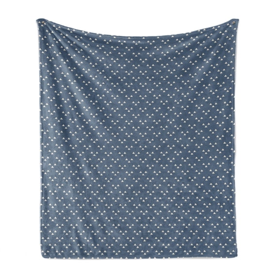 Geometric Soft Flannel Fleece Throw Blanket, Simplistic Scandinavian Inspired Pattern with Repeating Doodle Triangles, Cozy Plush for Indoor and Outdoor Use, 50" x 60", Night Blue White, by Ambesonne
