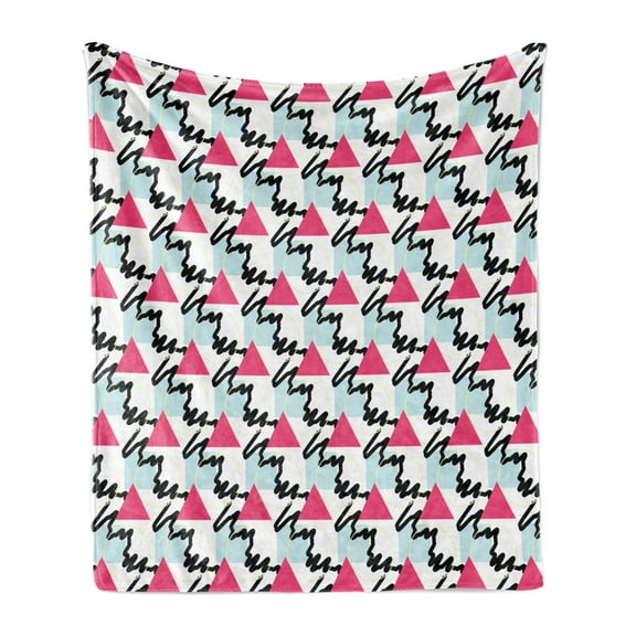 Geometric Soft Flannel Fleece Throw Blanket, Squares Circles and Triangles in Different Colors with Scribble Lines on White, Cozy Plush for Indoor and Outdoor Use, 50" x 60", Multicolor, by Ambesonne