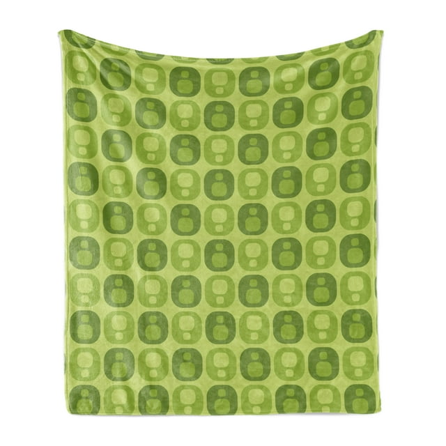 Geometric Soft Flannel Fleece Throw Blanket, Squircles in Different Forms Monochromatic Nature Tones Retro Illustration, Cozy Plush for Indoor and Outdoor Use, 50" x 60", Olive Green, by Ambesonne