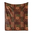 thumbnail image 1 of Geometric Soft Flannel Fleece Throw Blanket, Style Geometric Folk Design Geometric Floral Motifs Print, Cozy Plush for Indoor and Outdoor Use, 70" x 90", Pink Green and Brown, by Ambesonne, 1 of 5