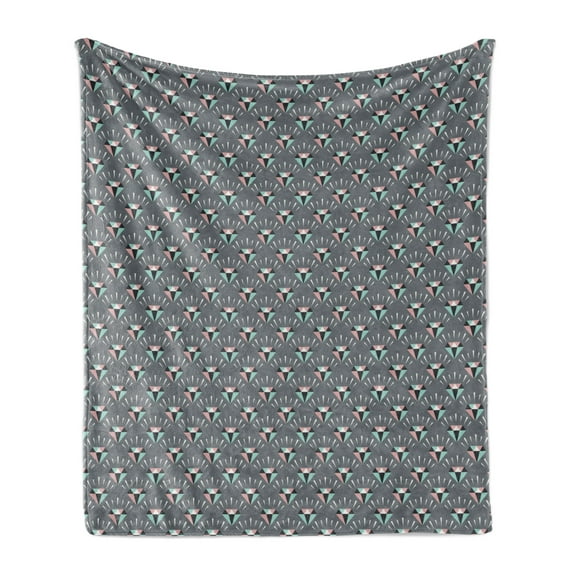 Geometric Soft Flannel Fleece Throw Blanket, Symmetrical Repetitive Gem Diamond Design Shapes Simple Background, Cozy Plush for Indoor and Outdoor Use, 70" x 90", Grey Blush and Seafoam, by Ambesonne