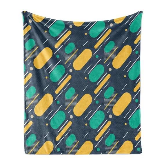 Geometric Soft Flannel Fleece Throw Blanket, Teenage Pattern with Lines and Circles Bold Colorful Shapes Retro Modern Style, Cozy Plush for Indoor and Outdoor Use, 50" x 60", Multicolor, by Ambesonne
