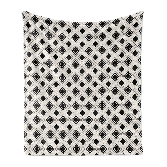 Geometric Soft Flannel Fleece Throw Blanket, Triangles Squares and Dots Cropped Lines Futuristic Modern Image Artwork, Cozy Plush for Indoor and Outdoor Use, 50" x 60", Black and White, by Ambesonne