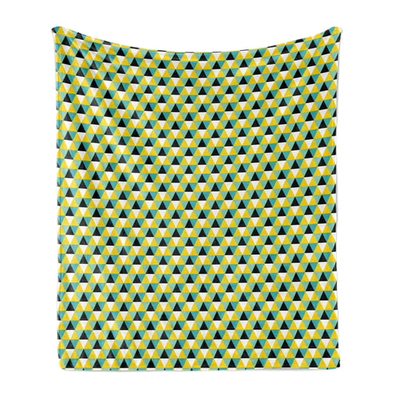 Geometric Soft Flannel Fleece Throw Blanket, Triangular in Various Tones Symmetric Colorful Design, Cozy Plush for Indoor and Outdoor Use, 50" x 60", Yellow Turquoise, by Ambesonne