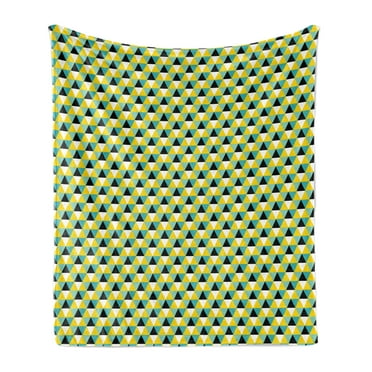 Geometric Soft Flannel Fleece Throw Blanket, Triangular in Various Tones Symmetric Colorful Design, Cozy Plush for Indoor and Outdoor Use, 70" x 90", Yellow Turquoise, by Ambesonne