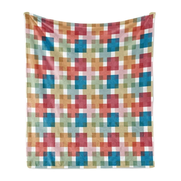 Geometric Soft Flannel Fleece Throw Blanket, Vector Illustration Seamless Pattern Background for Wall or Floor with Squares, Cozy Plush for Indoor and Outdoor Use, 50" x 60", Multicolor, by Ambesonne