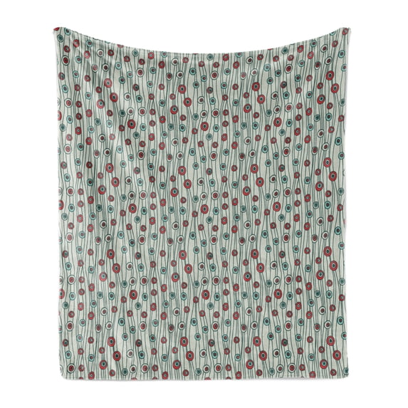 Geometric Soft Flannel Fleece Throw Blanket, Vertical Lines Stripes with Circular Shapes Funky Faded Colors, Cozy Plush for Indoor and Outdoor Use, 50" x 60", Brown Cream Seafoam, by Ambesonne