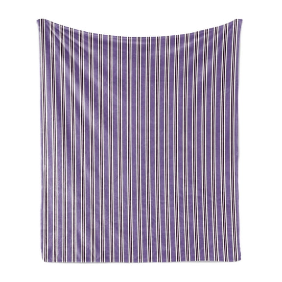 Geometric Soft Flannel Fleece Throw Blanket, Vertical Striped Pattern in Lavender Tones Geometric Classic Design, Cozy Plush for Indoor and Outdoor Use, 50" x 60", Lavender Black White, by Ambesonne