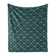 thumbnail image 1 of Geometric Soft Flannel Fleece Throw Blanket, Vintage Trippy Half Circled Vertical Crescent Japanese Print, Cozy Plush for Indoor and Outdoor Use, 60" x 80", Jade Green Charcoal Grey, by Ambesonne, 1 of 5