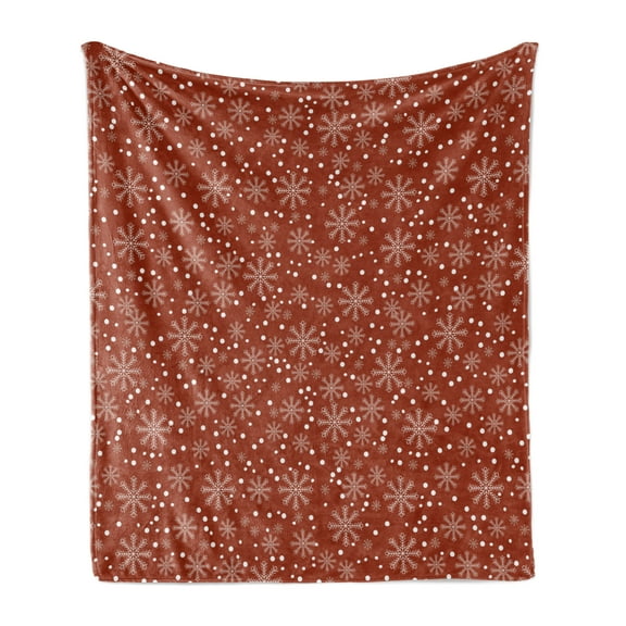Geometric Soft Flannel Fleece Throw Blanket, Winter Season Holiday Themed Vibrant Background Snowflakes with Polka Dot, Cozy Plush for Indoor and Outdoor Use, 50" x 70", Ruby White, by Ambesonne